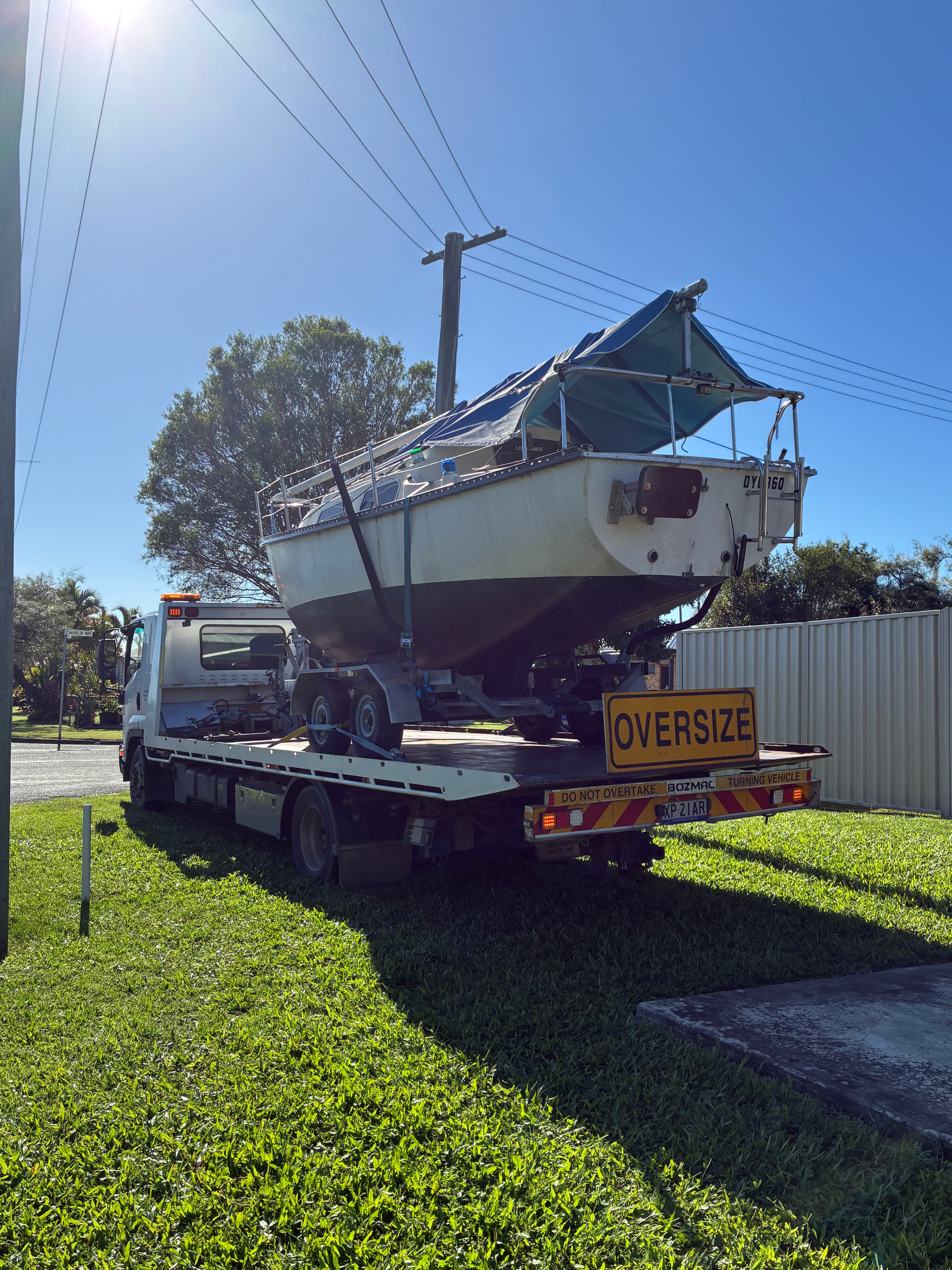 Boat being transported on our tilt tray